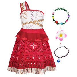 Benylion Princess Dress Up Ocean Adventure Dress Up Costumes Set for Girls Little Girls Princess Dress Costume Outfit for Christmas Gifts With Necklace and Hair Clip 7-8 Years Beige