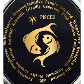 925 Sterling Silver Pisces Necklace Zodiac Pendant Star Sign Birthdays 19th February to 20th March Jewelry Inscribed in 24k Gold on Black Onyx Gemstone, 18" Rolo Chain