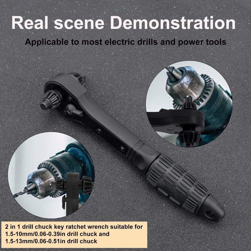 BOXOB 2-in-1 Ratchet Drill Chuck Key Wrench, Dual-Head Drill Chuck