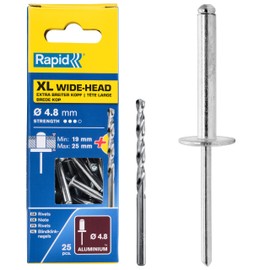 Rapid XL Rivets Including Drill Bit, Ø4.8 x 30 mm, Pack of 25, 5000668