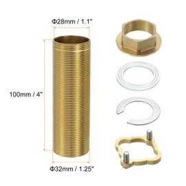 sourcing map Faucet Mount Extension Shank 4"x 1.25" Brass Pipe Faucet Extension Nipple Locknut Kit Extension Threaded Longer Fixed High Foot with Nut and Gasket Faucet Fittings