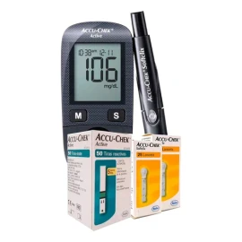 Kit Glucómetro Accuchek Active Con 50 Tiras Y 50 Lancetas