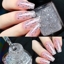 COSMOO Purple Sliver Diamond Glitter Nail Polish, 12ml Sliver large Sequins Glitter Quick Dry Nail Lacquer for Nail Art Varnish, 0.41 fl oz