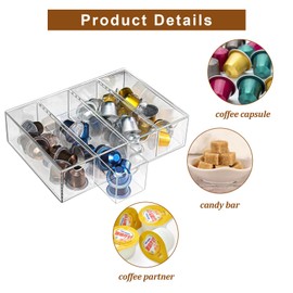 CRCFSUK 1 Pcs Acrylic Coffee Pod Storage Organiser with 4 Drawers - Transparent Holder for Nespresso Vertuo/Original, Dolce Gusto & K-Cups - 24.7x17.6x6.6cm (9.7x6.9x2.6in) Stackable Drawer Box