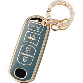 OFFCURVE Key Fob Cover with Keychain for Mazda, Car Key Fob Case Protector Mazda 2 3 5 6 8 CX3 CX4 CX5 CX7 CX9 Atenza Axela MX5 Speed3 Miata Car Accessories Smart Keyless Car Key Holder, Blue