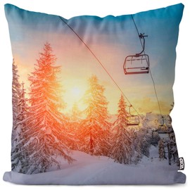 VOID Ski Lift Ski Holiday Winter Landscape Cushion Cover Polyester Christmas Decoration Winter Outdoor Decoration Cushion Size: 40 x 40 cm