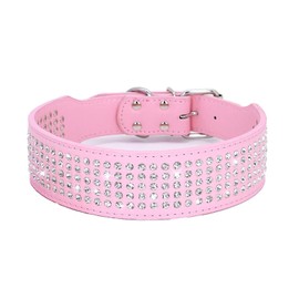 BTDCFY Rhinestones Dog Collars-2" Wide Crystal Diamonds Studded PU Leather 5 Rows Sparkly Crystal Studded Collar for Medium and Large Dog