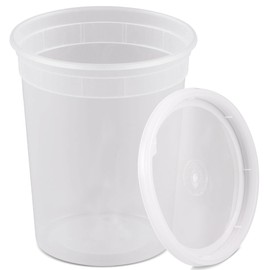 Great Credentials Plastic Soup Food Container with Lids (12), 32 oz, 12 Pack, Clear