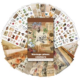 Vintage Scrapbook Supplies Pack for Junk Journal Planners, 347Pcs Journaling Stickers and 20 Sheets Scrapbook Paper, Plant Flower Butterfly Aesthetic Picture DIY Crafts Arts