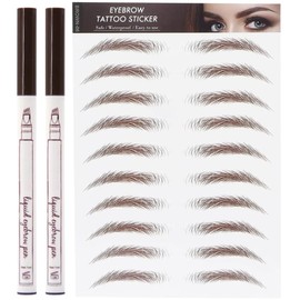 3pcs Lapiz Plumon Rellenador Ceja Maquillaje Punta 3 Lineas Paquete 2 Plumon Para Cejas Tipo Microblading y 1 Plantillas Ceja Diseño (Chesnut)