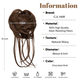 CJL HAIR Messy Bun Hair Piece Curly Hair Bun Extensions with Straight Tails Synthetic Hair Scrunchies Ponytail Hairpieces for Women Chocolate Multi