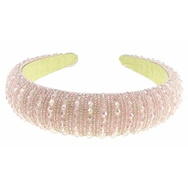 Ladies Bump Padded Beaded Crystal Evening Bridal Party Formal Headband (Pink)