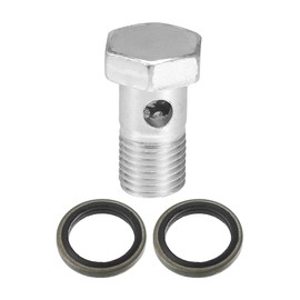 A ABSOPRO Car Brake Line Fitting Adapter 1.26" Length M14x1.5 Brake Line Thread Single Hollow Bolt with 2 Copper Washers