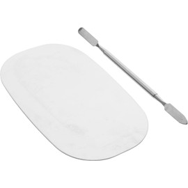 Paleta para Mezclar Maquillaje de Acero Inoxidable, 1 Set Espátula Incluida, Color Plata, Uso en Manicura y Pigmentos, Ligero y Cómodo al Tacto