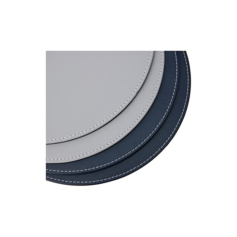 Creative Tops Round Placemats, Faux Leather, Grey/Navy, 29 cm, Set