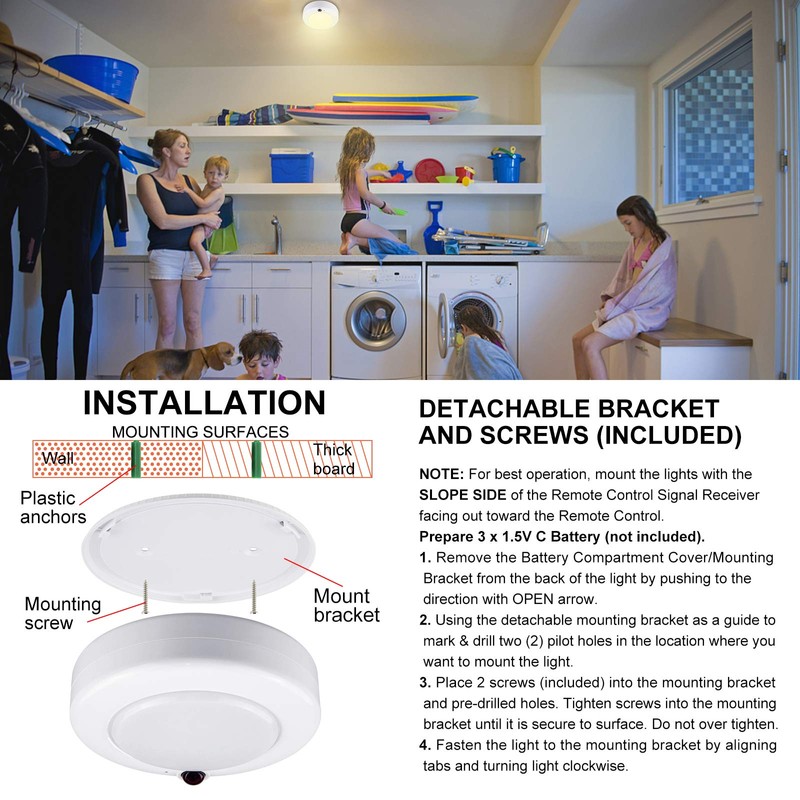 BIGMONAT Wireless LED Ceiling Light, Battery Operated RGB Shower Light