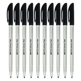 MERCURY Brito Felt Tip Colouring Pens, BLACK, Pack of 10, Fine Point, Ideal for Draw Colour Mark Sketch Write Draft, School Office Home Everyday Use