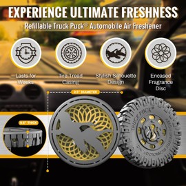 Drive Time Truck Puck Citrus Sky Fragrance Premium Long-Lasting Car Air Freshener, Odor Eliminator/Deodorizer, Refillable Vent & Visor Clip Car Accessories, Pack of 3