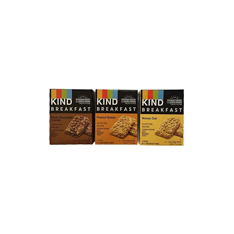 KIND Breakfast Bar Variety Bundle: Dark Chocolate Cocoa, Peanut Butter,