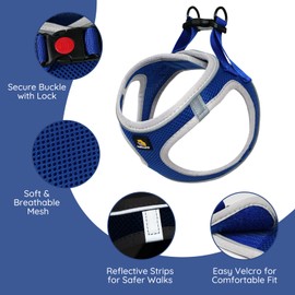 BELLA & PAL Step in Vest Harness for Small and Medium Dogs, No Pull Small Dog Harness with Leash Set, Comfortable Air Mesh Dog Vest Harness with Reflective Strip (Sapphire(Round Rope), XXS)