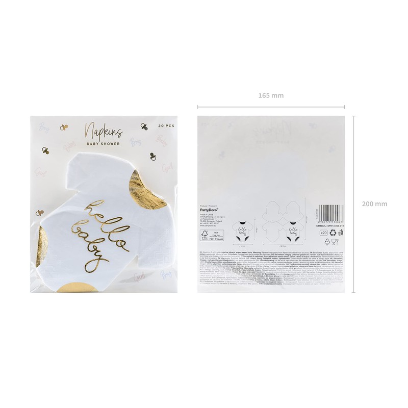 PartyDeco Serviettes Sleepy Baby Hello Baby White 16 x 16