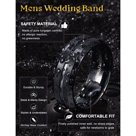 Jstyle Tungsten Ring for Men 8MM Black Wedding Band Fit Ring Size 10