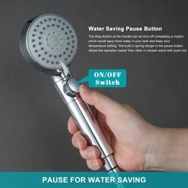 GwernKB RV Shower Head with Hose,5-mode High Pressure Shower Head with On Off Switch Water Saving for Camper, No Drilling Wall Mount Handheld Shower Holder and Adhesive Hose Guide Ring (Silver)