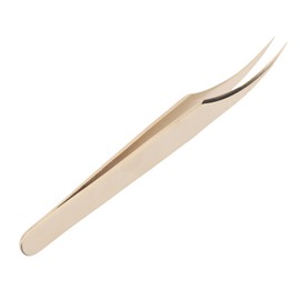 Domary Stainless Steel Eyelash Tweezer Professional Lash Extension Application Nail Pearl Golden (Dolphin Tweezer 12.6cm Length)