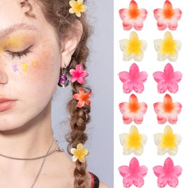 GQLV Small Flower Hair Claw Clips,12PCS 1.18" Cute Hair Clips for Women/Girls,Mini Hair Claw Clips for Thick/Thin Hair,Hawaiian Hair Decorations Birthday Gifts for Women (E-red)