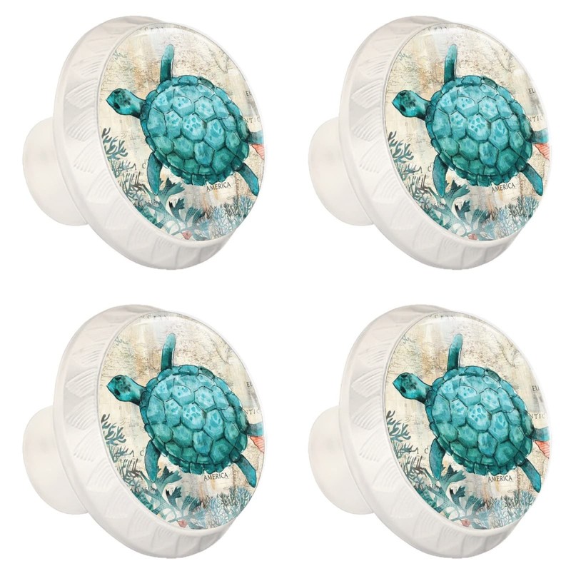 NEWzone 4 Pack Turtle Cabinet Knobs, Nautical Decorative Single Hole