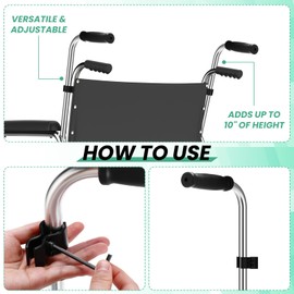 Datanly 2 Pcs Wheelchair Handle Extender Universal Wheelchair Accessories Adjustable Extender Handle for Wheelchair Extendable Handle Less Stress and Strain on Hands Arms and Back