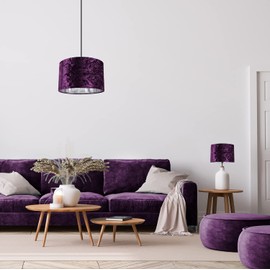Modern and On-Trend Vivid Purple Crushed Velvet Fabric 10" Table or Pendant Circular Drum Lampshade with Shiny Silver Inner - 60watt Maximum | Perfect for Residential or Commercial by Happy Homewares