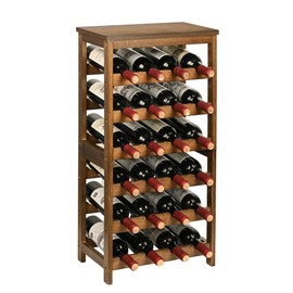 VASMIA Wine Rack Freestanding Floor, 6-Tier Display Wine Storage Shelves with Table Top, 24-Botttle Bamboo Wine Rack Shelf for Kitchen Bar Dining Room Living Room, Walnut