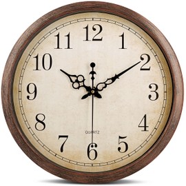Bernhard Products Vintage Brown Wall Clock Silent Non Ticking 16 Inch Extra Large Quality Quartz Battery Operated Round Decorative Easy to Read for Home Kitchen Living/Dining Room Bedroom Office