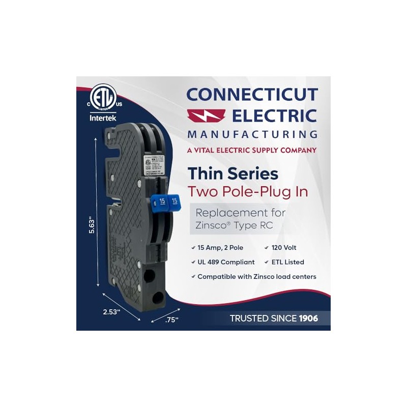 Connecticut Electric UBIZ0215 Newly Manufactured Zinsco RC3815 Replacement Circuit Breaker,