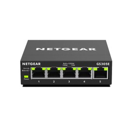 Netgear GS305E 5-Port LAN Gigabit Ethernet Switch (Smart Managed Plus Network Switch, Fanless, Plug and Play, QoS and VLAN Management, Metal Enclosures)