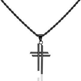 ALEXCRAFT Stainless Steel Cross Necklace for Men Black Double Cross Necklaces for Women Trendy Stainless Steel Crucifix Pendant with 21inch Rope Chain