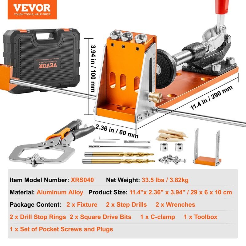 VEVOR Pocket Hole Jig Kit, 34 Pcs Pocket Hole Jig