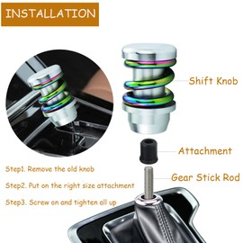 Temzzer 3 inch Shifter Gear Lever Knob Spring Heavy Car Stick Shift Aluminum Head for Most Manual Automatic Vehicles (Silver Colorful)