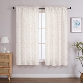 Chyhomenyc Mila Natural Curtains 63 inch Length 2 Panels Set, Light Filtering Semi Sheer Leaf Curtain for Bedroom, Rod Pocket Soft Jacquard Textured Drapes for Living Room, 2PCS, Each 42Wx63L
