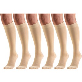 Short Length 20-30 mmHg Compression Stockings for Men and Women, Reduced Length, Closed Toe Beige Large (6 Pairs)