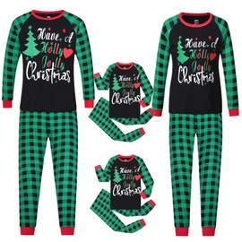 ABeCue Matching Family Pajamas for Women Men Christmas Holiday Pjs Set with Xmas Tree and Green Plaid Cotton Clothes Mum and Dad Pyjamas (A6178, 5)