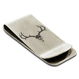 Tioneer Stainless Steel Colossal Antlers Engraved Money Clip Credit Card Holder