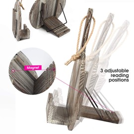 JACKCUBE Design Cookbook Stand, Rustic Wood Frying Pan Style Recipe Book Tablet Holder Display Stand with 3 Adjustable Height for Kitchen Counter- MK580A