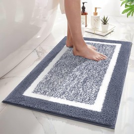 SHACOS Bathroom Rug Mat, Microfiber Shaggy Bath Set, Non-Slip Ultra Soft Carpet Mats, Absorbent with U-Shaped Toilet for Bathroom, Tub, Shower(Dark Grey,50 * 80CM)