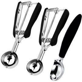 Ice Cream Scoop, Stainless Steel Ice Cream Scoop for Baking, Melon Ball Muffin Scoop, Cookie Scoop, Easy to Release with Soft Grip