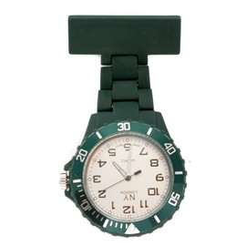 NY LONDON DARK GREEN WHITE FACE RUBBERISED ROTATING BEZEL UNISEX NURSES FOB WATCH