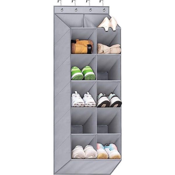 MISSLO Hanging Shoe Rack with 12 Large Pockets Storage Over the Door Shoe Organizer for Narrow Closet Shoes Holder Organiser, Grey