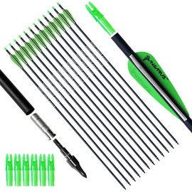 PANDARUS Archery 30Inch Carbon Practice Hunting Arrows with Removable for Youth Compound & Recurve Bow Target Pack of 12 (Green)