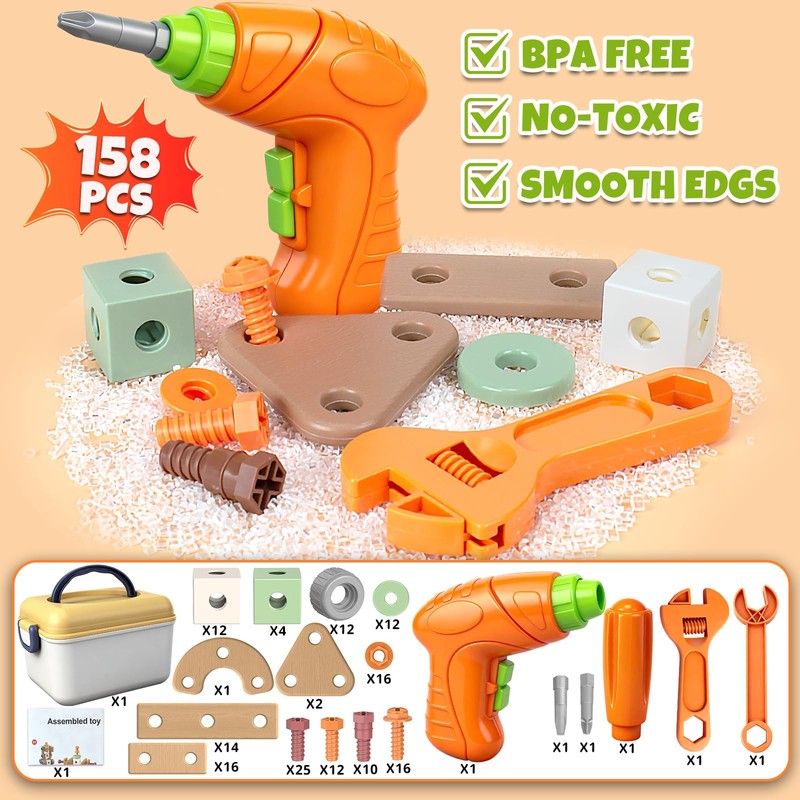 YongnKids 158 Pcs Kids Tool Set Construction STEM Building Blocks